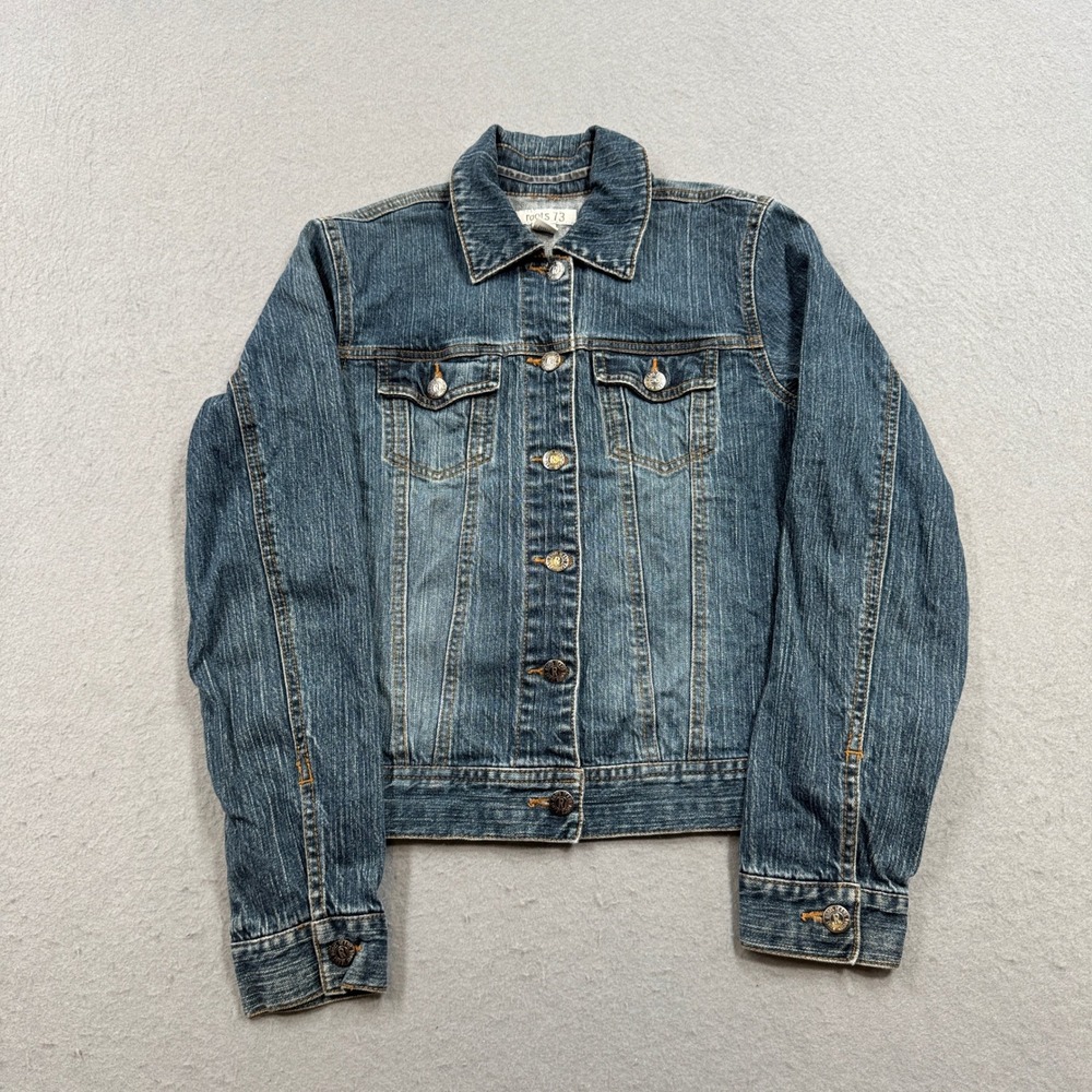 Y2K Roots Denim Trucker Jacket Women's XS Blue Faded Dark Wash Classic Western